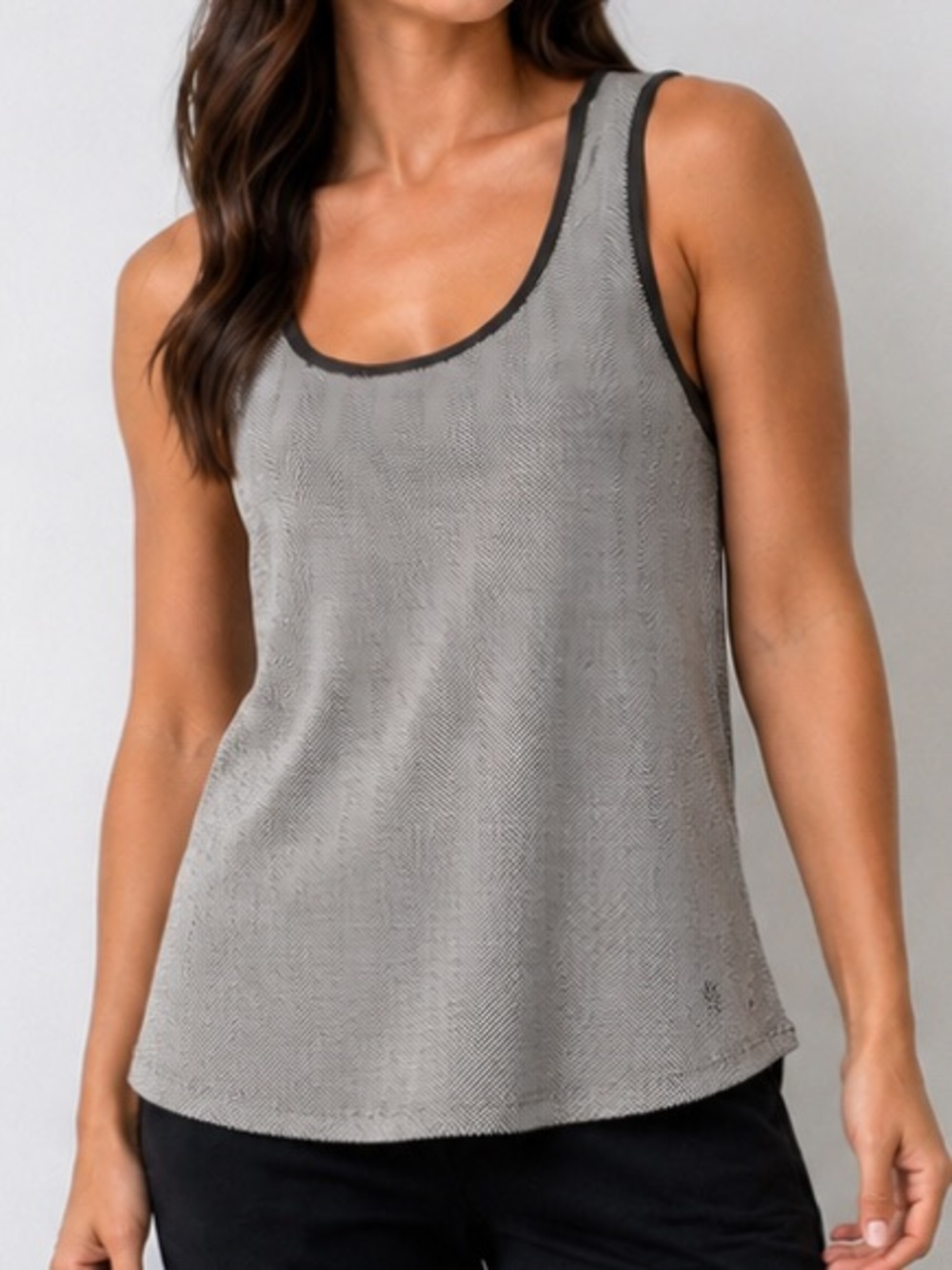 Carve Designs Organic Cotton Herringbone Tank Top Size Large Gray Cream